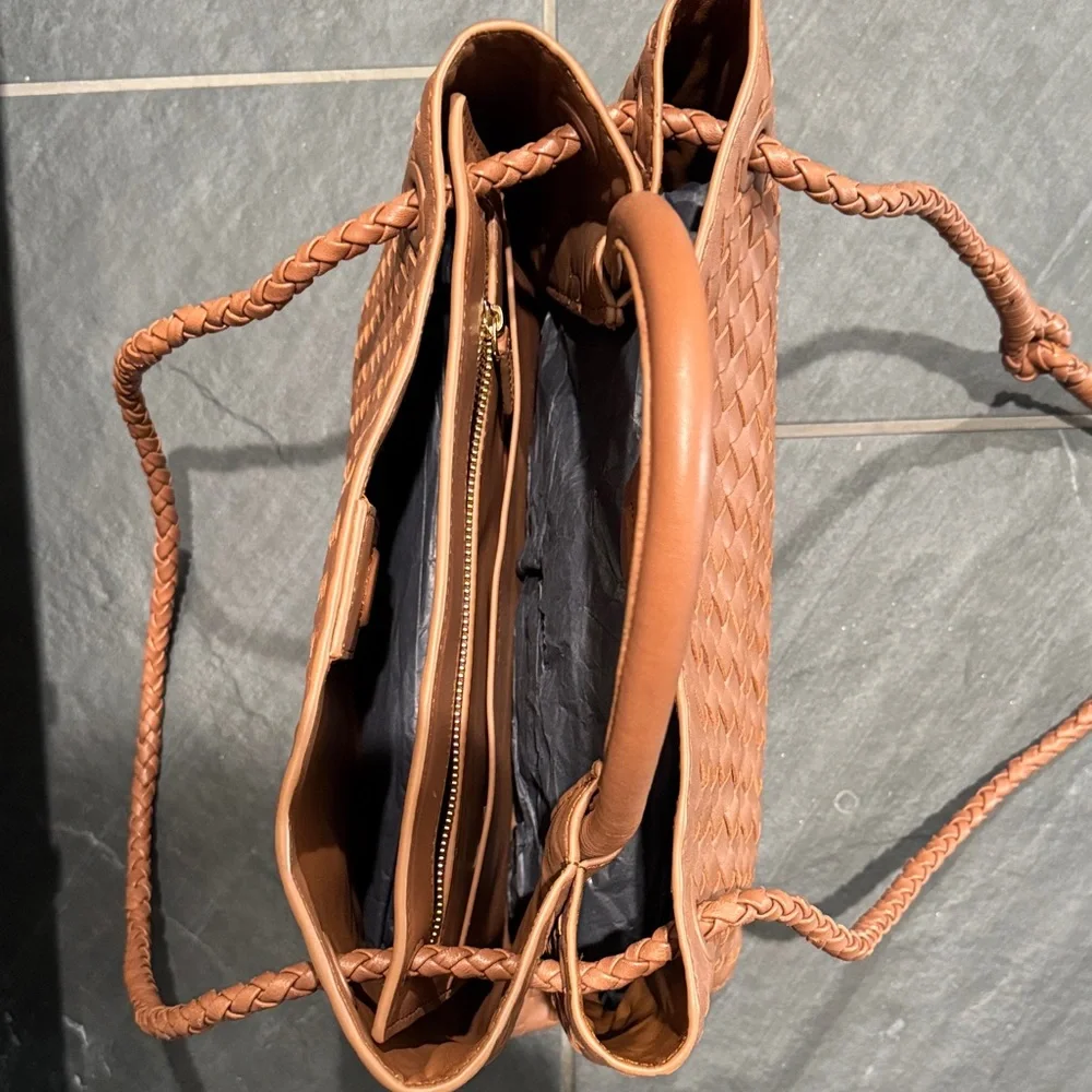 Quince Italian Leather Tan Woven Tote Bag - Picture 7 of 9